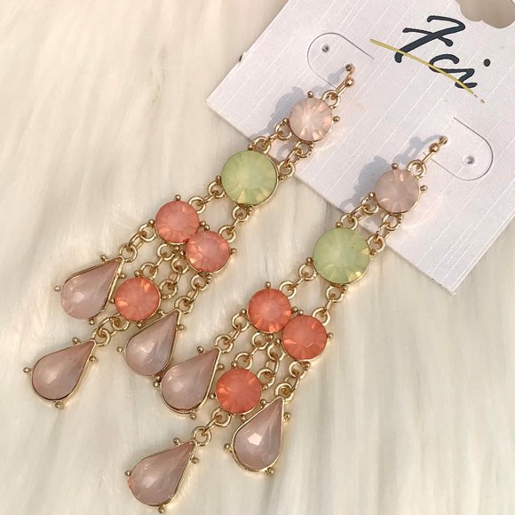 Boho Earrings Long Mixed Bead Goldtone Dangles - Picture 5 of 6